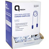 QTECH EARPLUGS DISPOSABLE METAL DETECTABLE FOAM CORDED BLUE BOX 100
