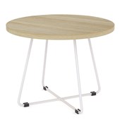 KNIGHT ZION COFFEE TABLE ROUND D600 X H450MM WHITE FRAME ATLANTIC OAK TOP