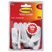 COMMAND ADHESIVE HOOK MEDIUM WHITE PACK 6