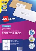AVERY 959005 L7164 QUICK PEEL ADDRESS LABEL SURE FEED LASER 12UP WHITE PACK 100