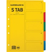 WARWICK CARDBOARD 15Z8 DIVIDER 5 TAB A4 COLOURED