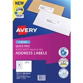 AVERY 952001 L7161 QUICK PEEL ADDRESS LABEL SURE FEED LASER 18UP WHITE PACK 20