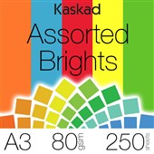 KASKAD COLOURED PAPER A3 80GSM ASSORTED BRIGHTS PACK 250