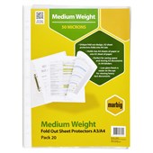 MARBIG MEDIUMWEIGHT COPYSAFE SHEET PROTECTORS FOLD OUT A4 PACK 20