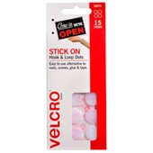 VELCRO BRAND STICKON HOOK AND LOOP DOTS 16MM WHITE PACK 15